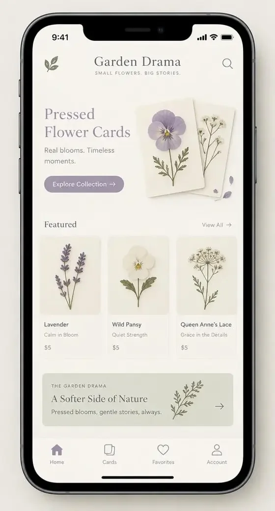 首播影院 APP 界面 首播影院 APP 首页界面预览,押花卡片与浅紫鼠尾草绿配色